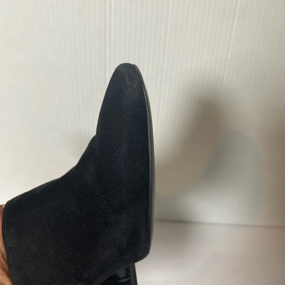 Vionic Black Suede & Patent Leather Block Heel Ankle Booties Womens 7.5‎ Squared
